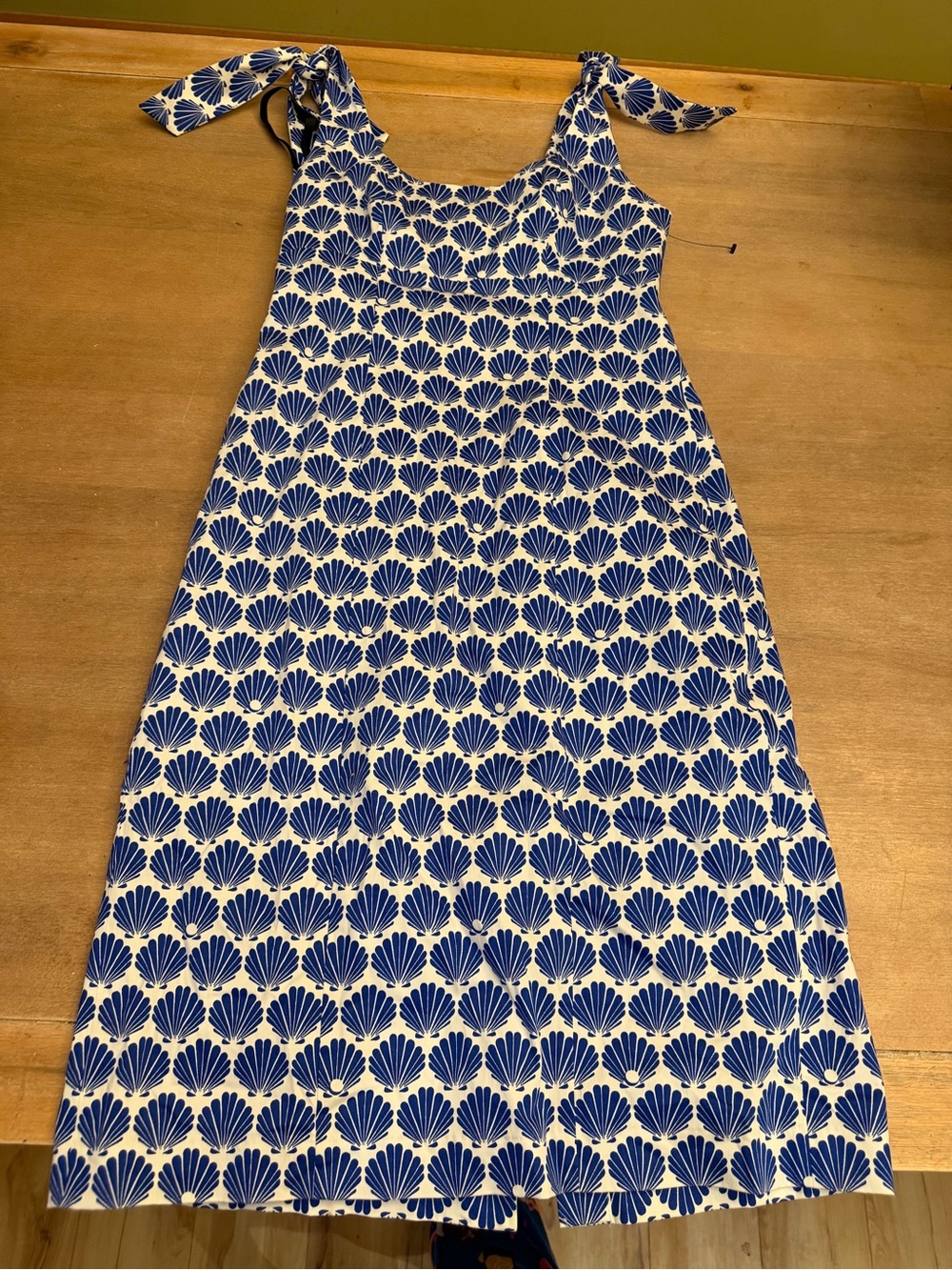 kate spade Blue and White Shell-Print Tie-Shoulder Maxi Dress
